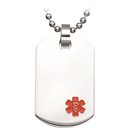Medic Alert Steel Dog Tag Pendant with Chain - Click Image to Close